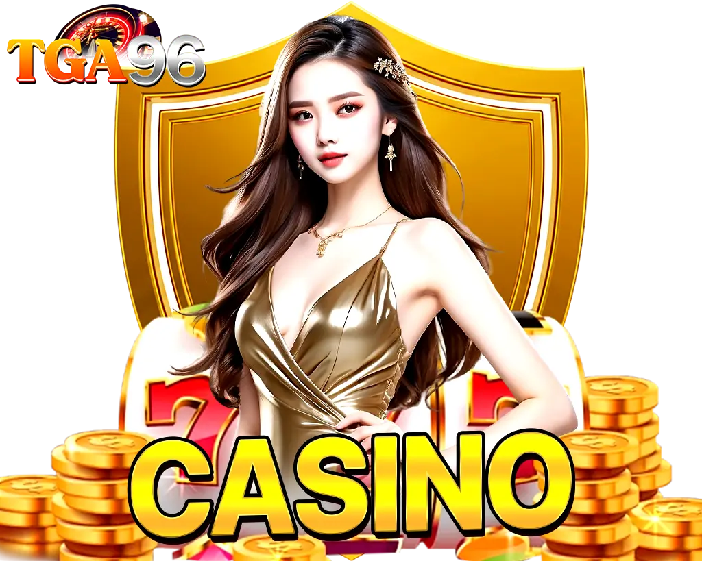 ตัวการ์ตูนสาวชุดทองกับกราฟิกสล็อตและเหรียญทอง TGA96 หมวดเกมคาสิโนออนไลน์