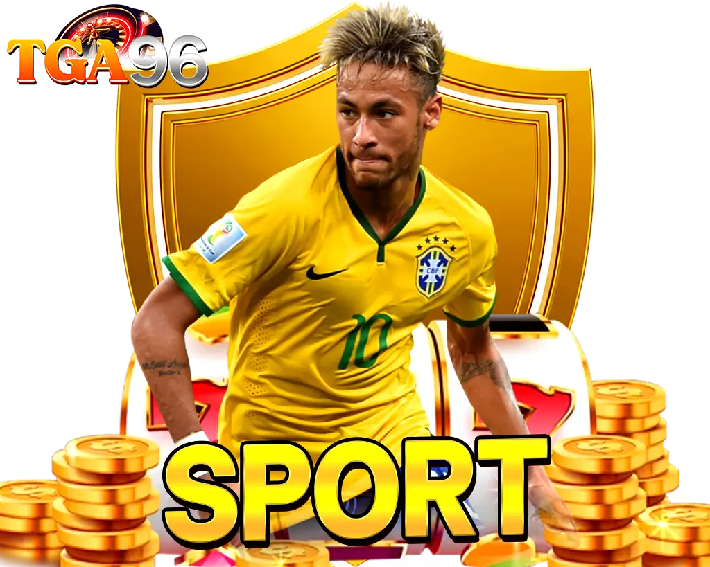 นักกีฬาฟุตบอลในชุดทีมชาติกับกราฟิกเหรียญทองและสล็อต TGA96 หมวดกีฬาออนไลน์ SPORT